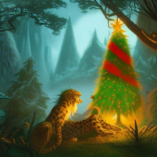 The Grinch, Cheetah, and Christmas Tree