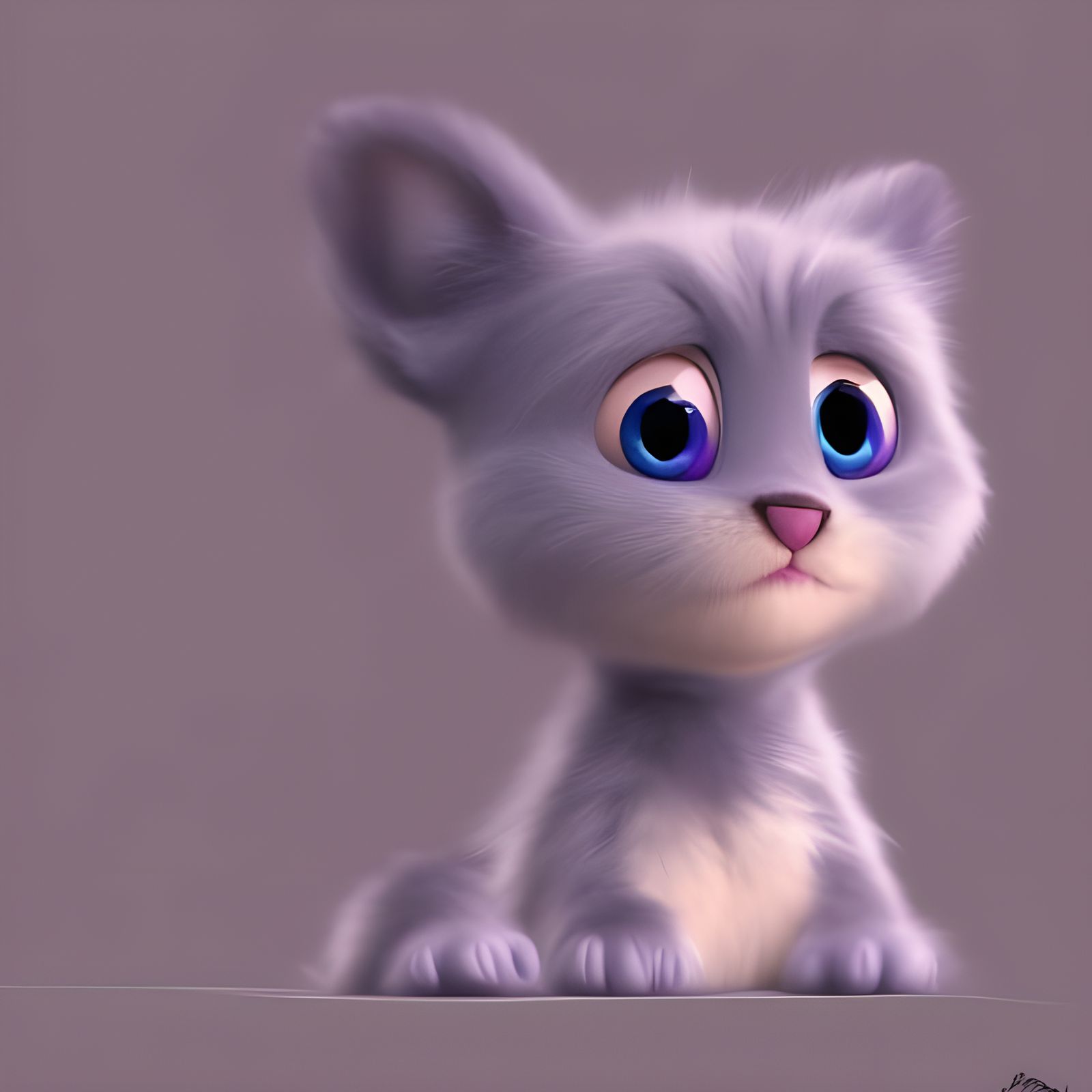 Furry Kitten with Purple Eyes in Pixar Style