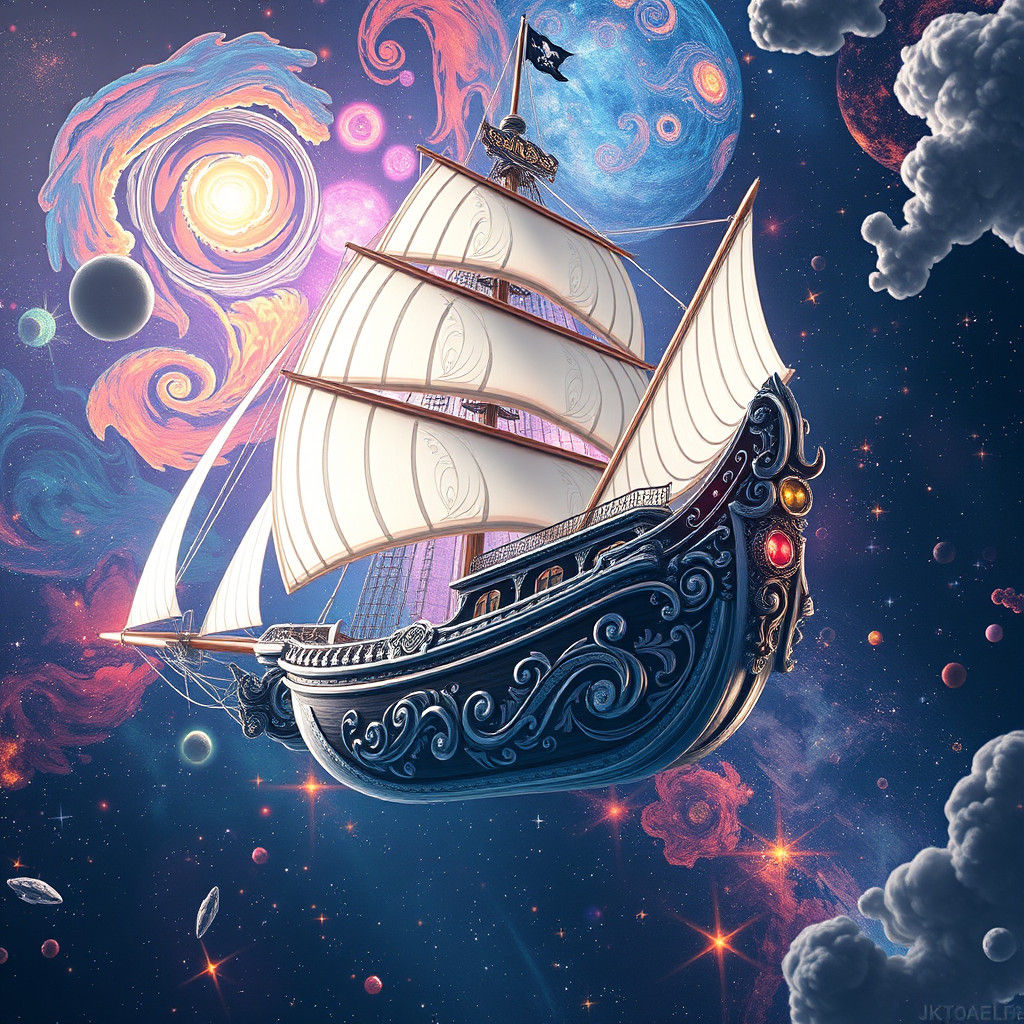 Rococo Gothic Alien Pirate Ship in Galaxy
