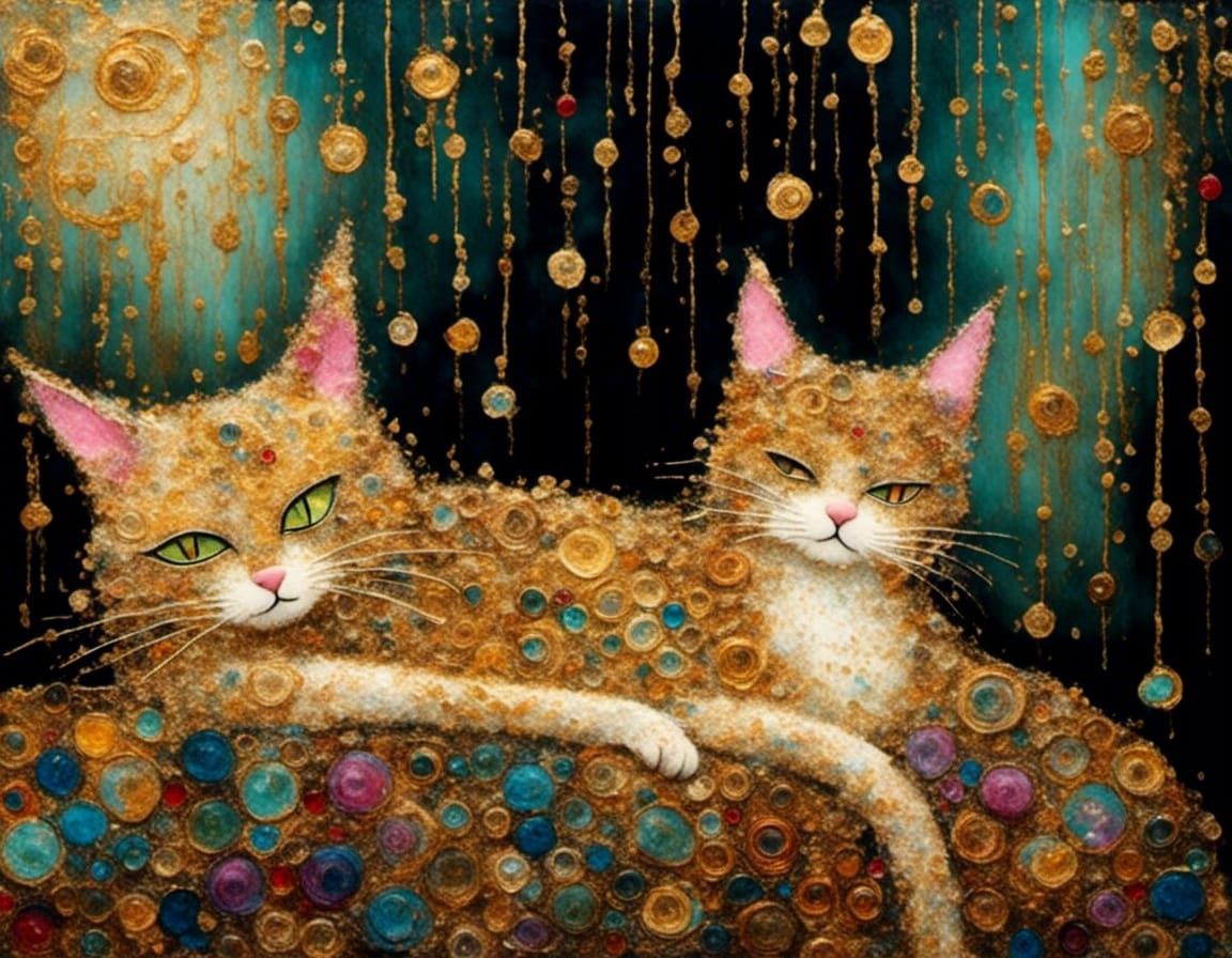 Klimt-Inspired Cat Portrait with Gold Leaf