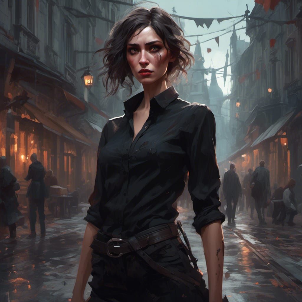 Petrified Woman in Gothic City, Detailed Portrait