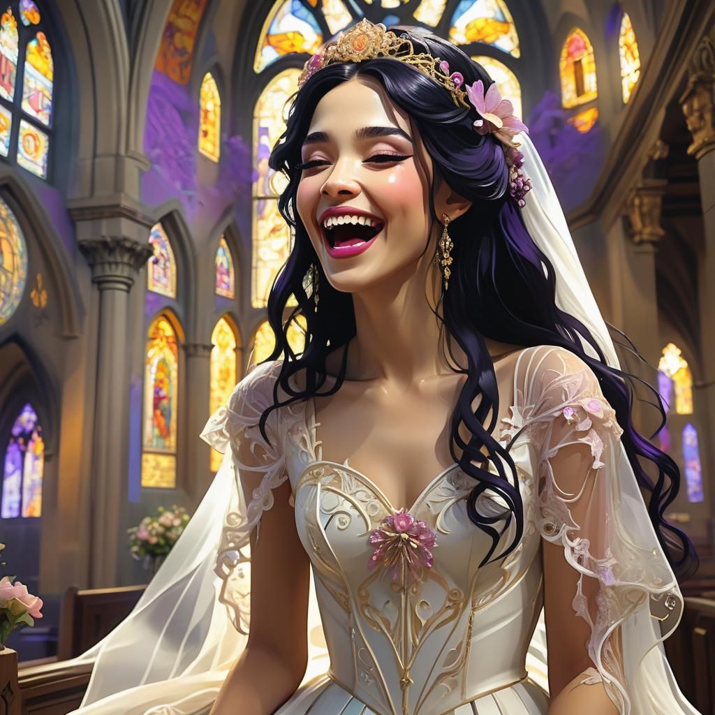 Laughing Bride in Church, Art Nouveau Style