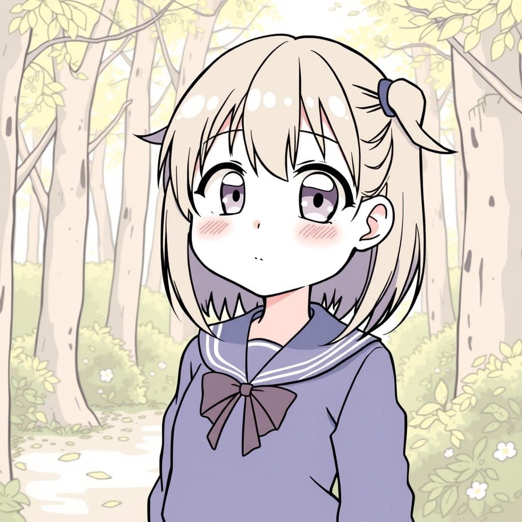 Serene Manga Girl in Whimsical Forest