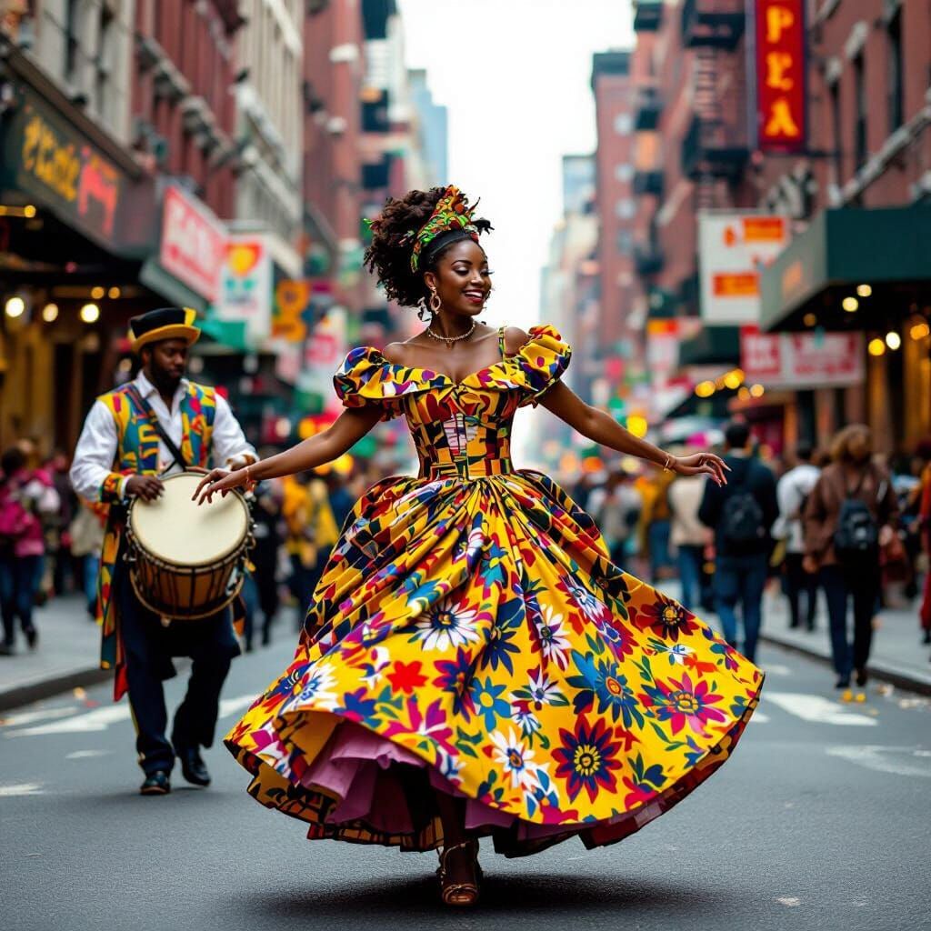 Cendrillon in African Pagne Dancing in New York City Streets
