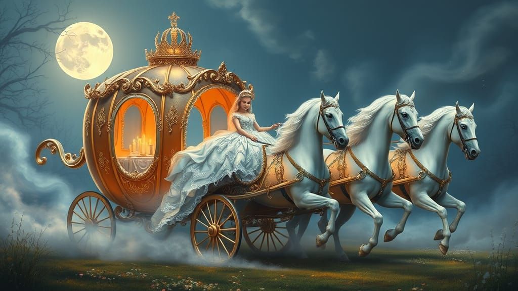 Cinderella's Whimsical Ball Gown Carriage Ride