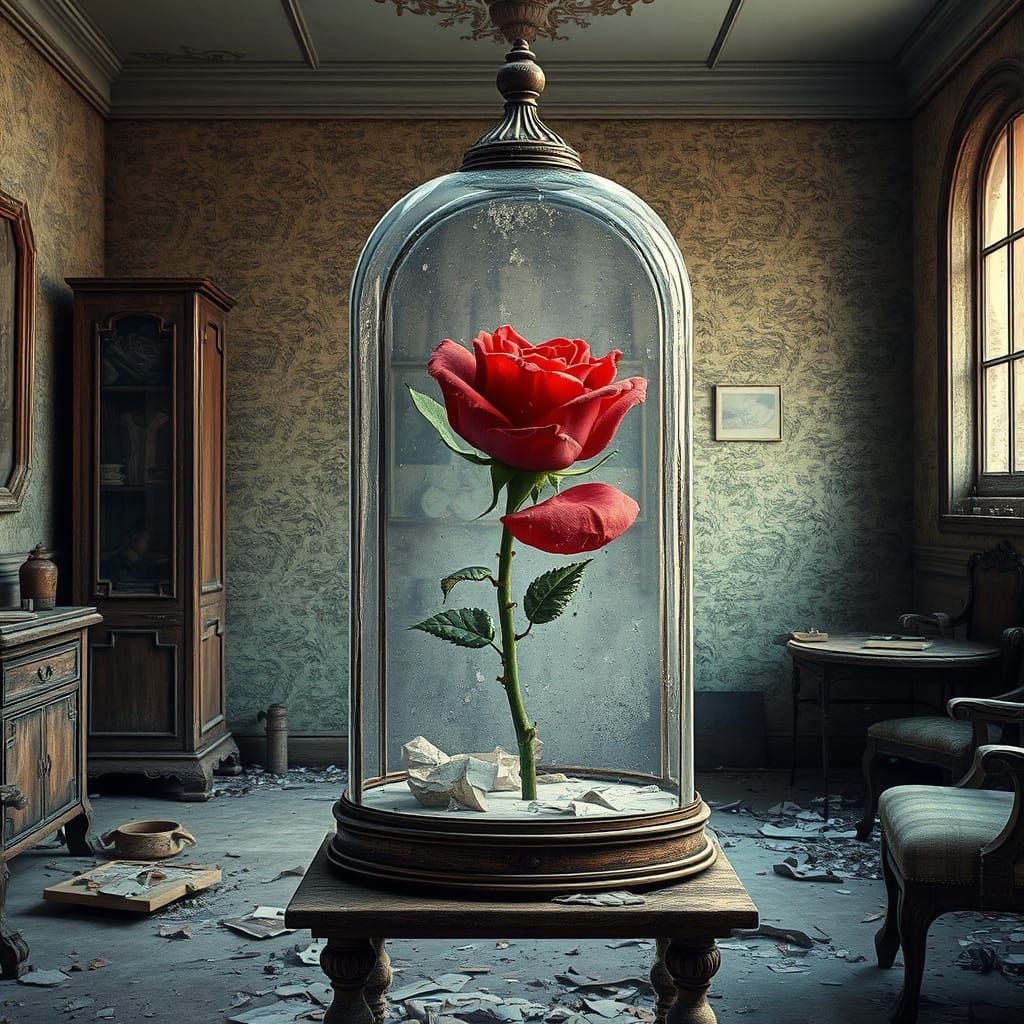 Haunted Antique Rose in Abandoned Room Anime Art