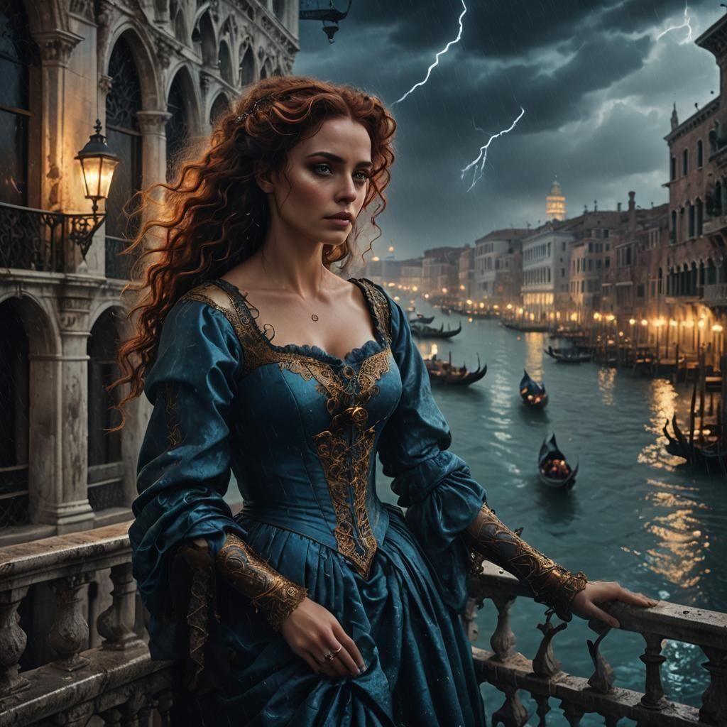 Renaissance Woman Overlooking Venice in Storm