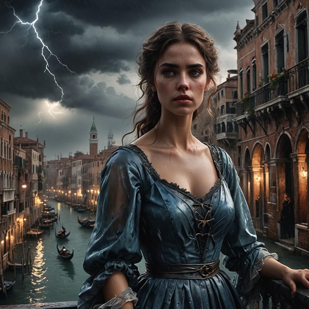 Stormy Venice Gothic Art in Romanticism Style