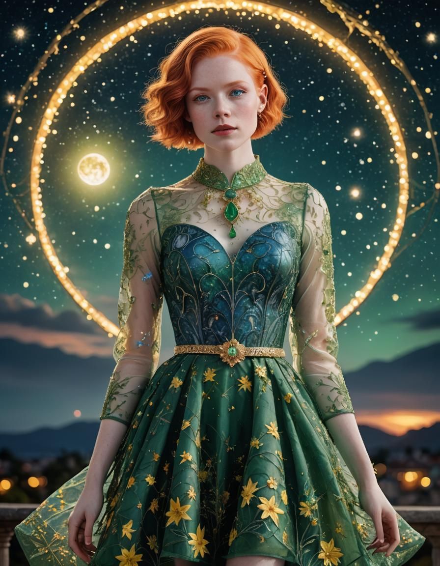 Woman in Glass Dress with Night Sky Background