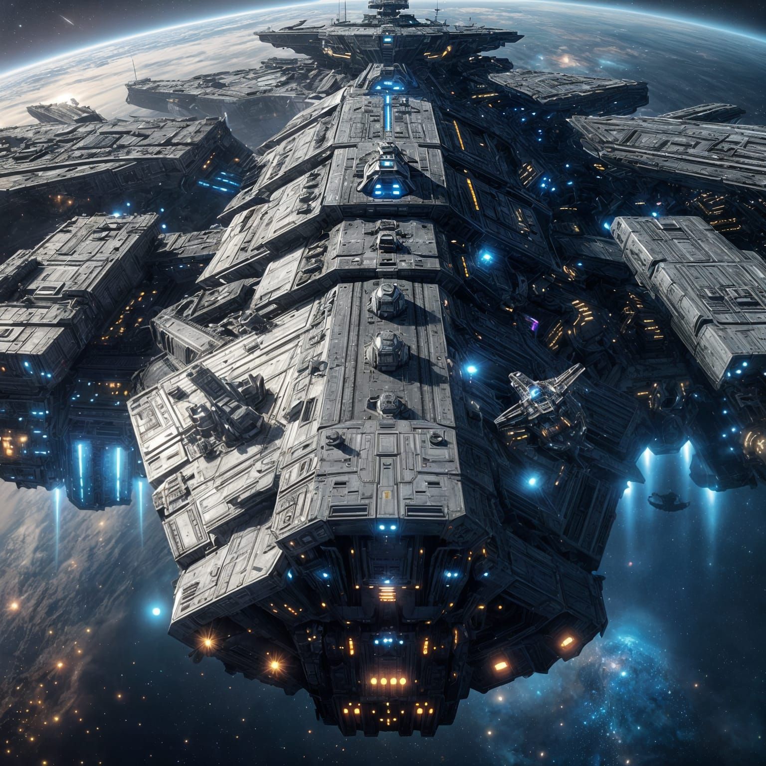 Colossal Spaceship Armed for Combat in Deep Space