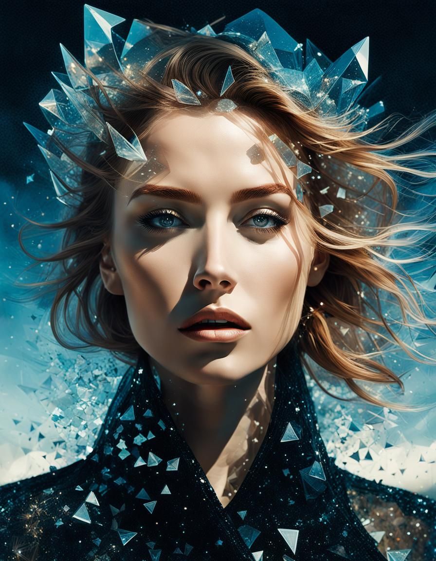 Shattered Glass Portrait with Starry Sky