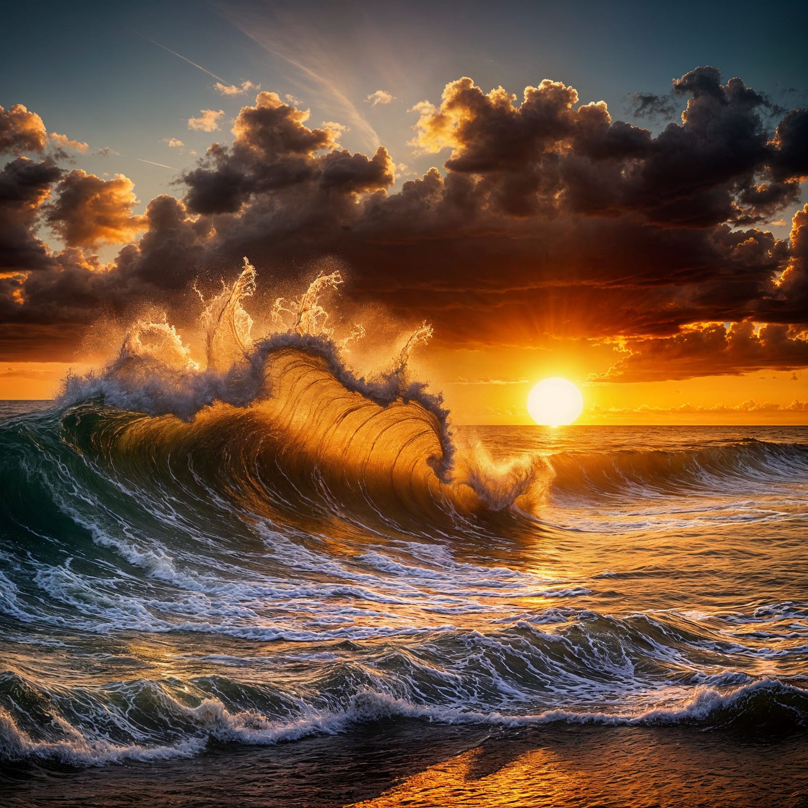 Warm Sunset Beach Waves in Vibrant Color