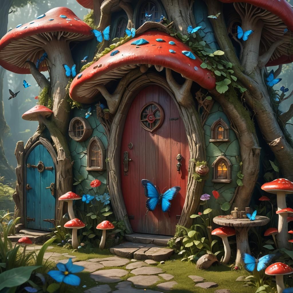 Elf and Mushroom House: Fantasy Concept Art
