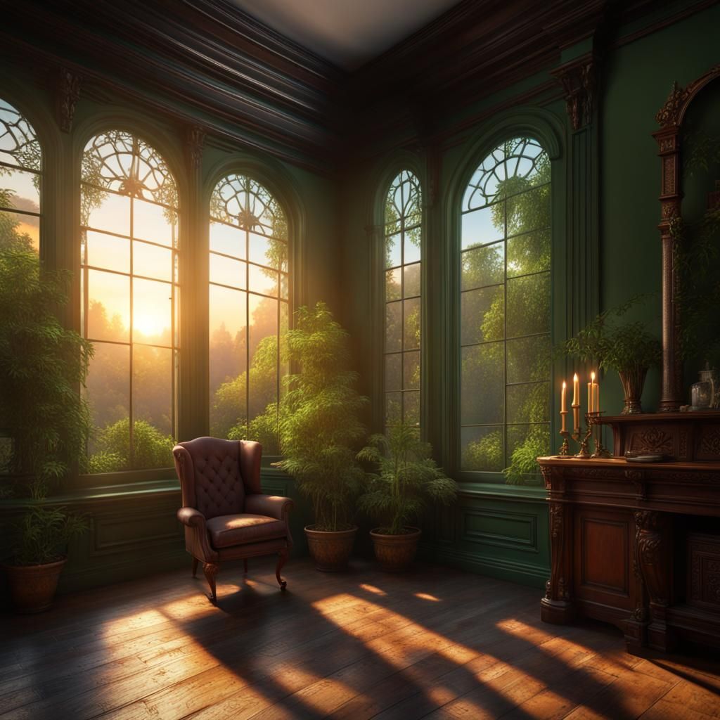 19th Century House Interior at Sunrise