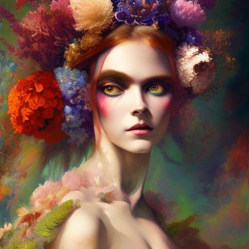 Gothic Witch Portrait in Gouache Style