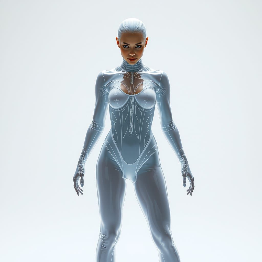 Sensual Woman in Shimmering Silicone Suit