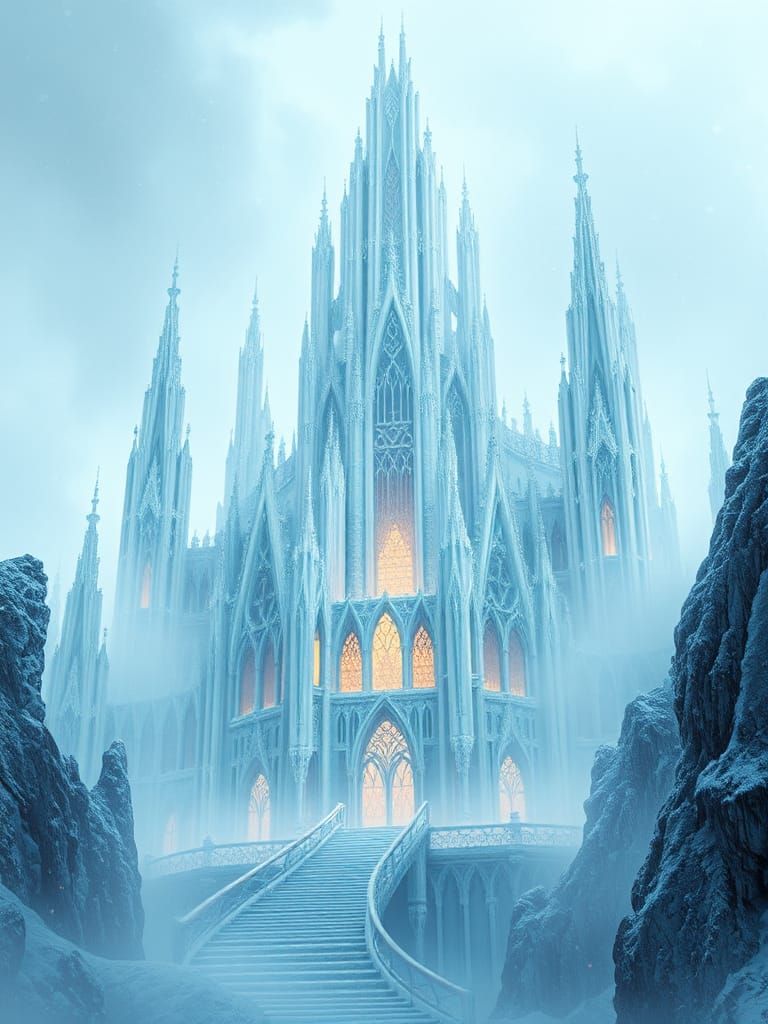 Mystical Ice Fortress in Art Deco Style