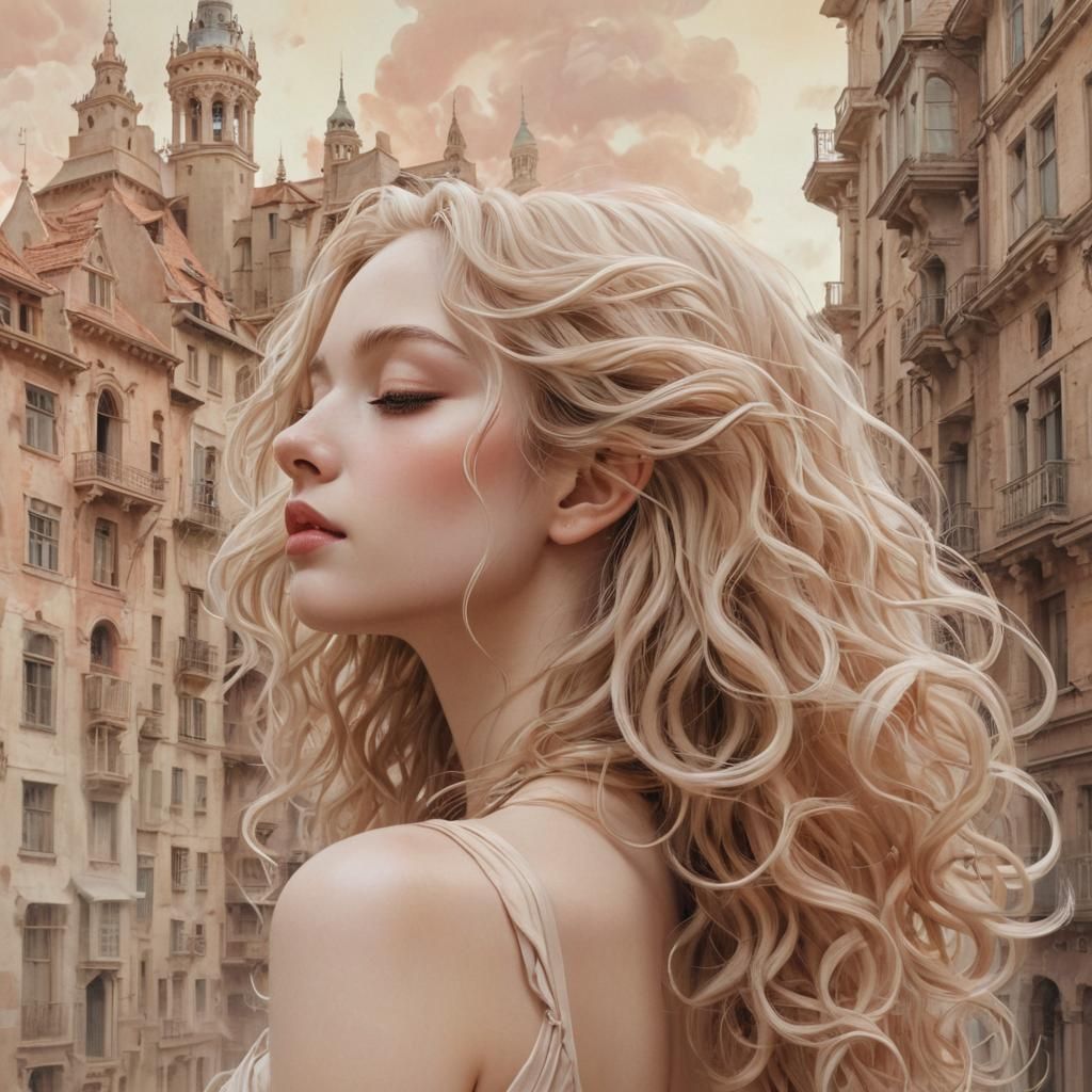 Ethereal Woman Cityscape in Surreal Digital Painting