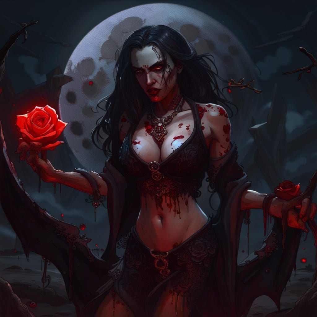 Vampire in Dark Fantasy Art with Red Moon