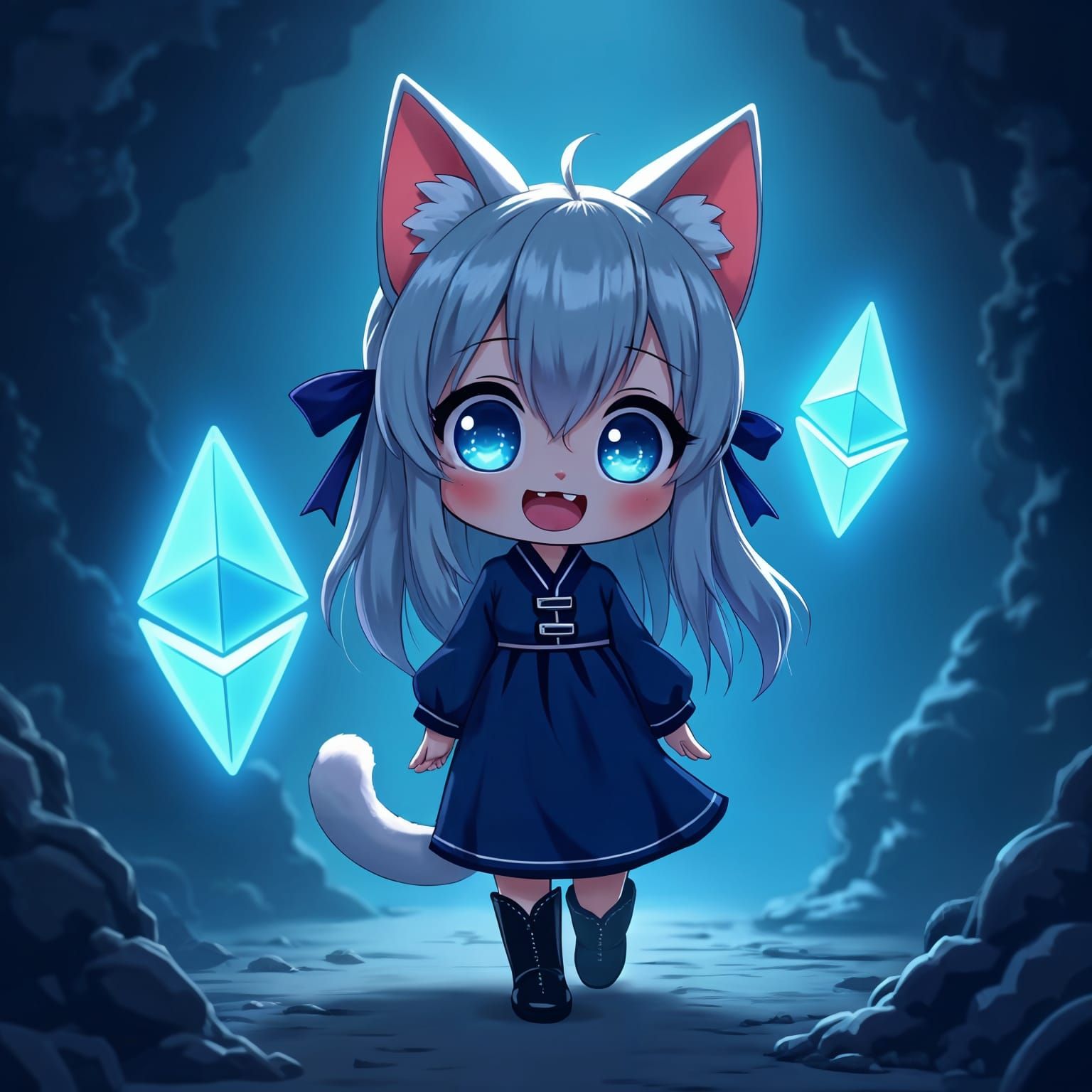 Anime Catgirl in Magical Ethereum Mine