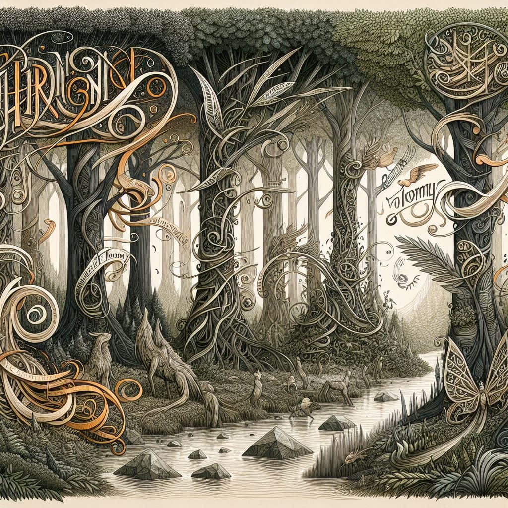 Art by Herb Lubalin, Jessica Hische, a fantastical forest wh...