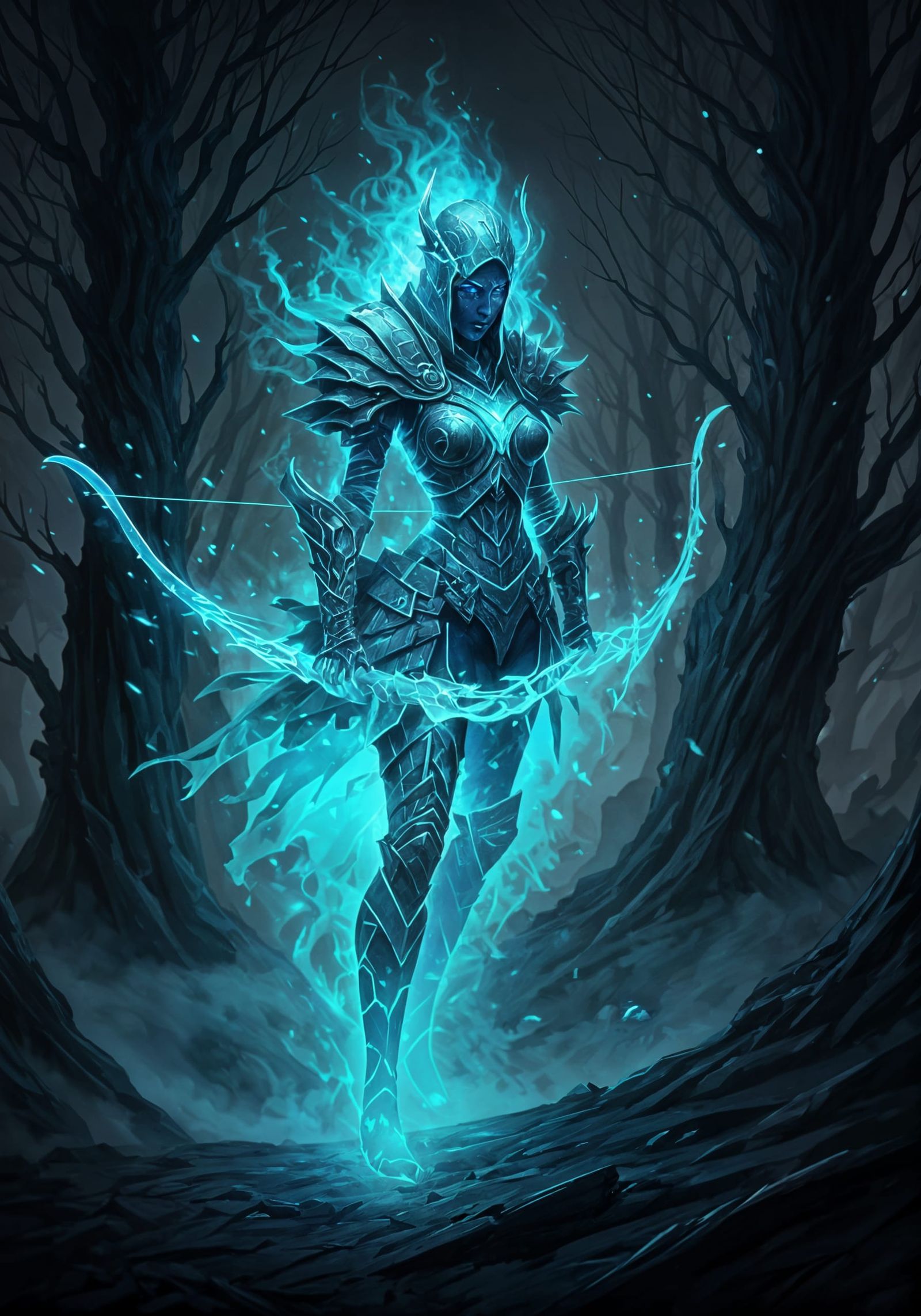 Ethereal Phantom Archer on Fog-Covered Hill