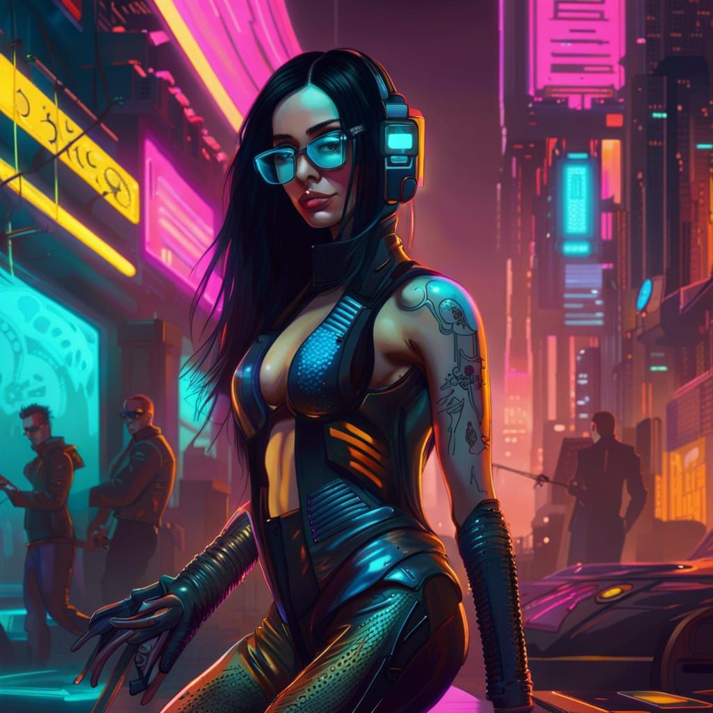 Cyberpunk Steampunk Woman in Futuristic City