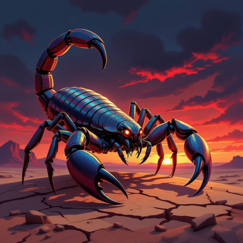Colossal Scorpion in Desert Twilight - Dark Fantasy Art