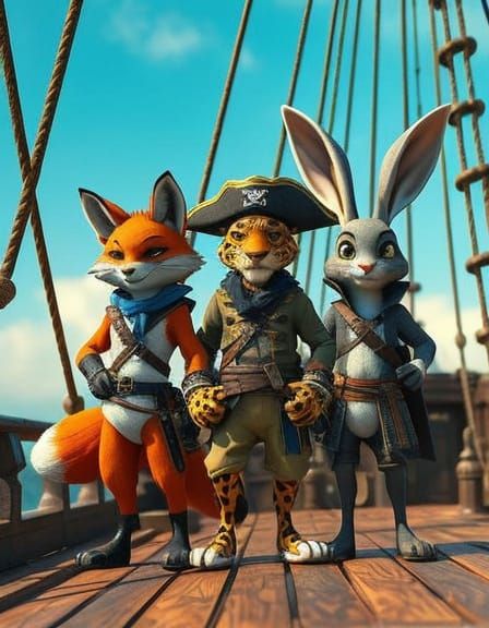 Anthropomorphic Animal Adventurers on Pirate Ship in Unreal ...
