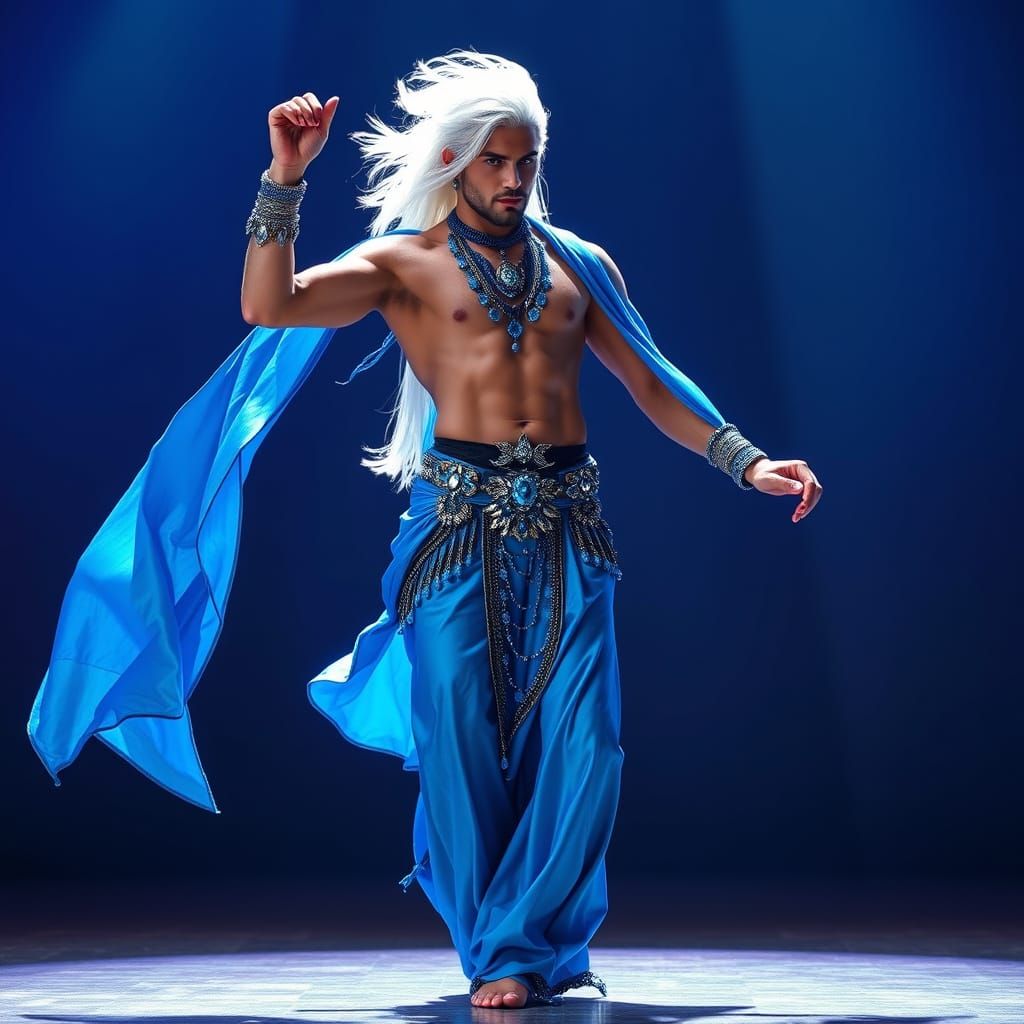 Dashing Blue Belly Dancer in Futuristic Style