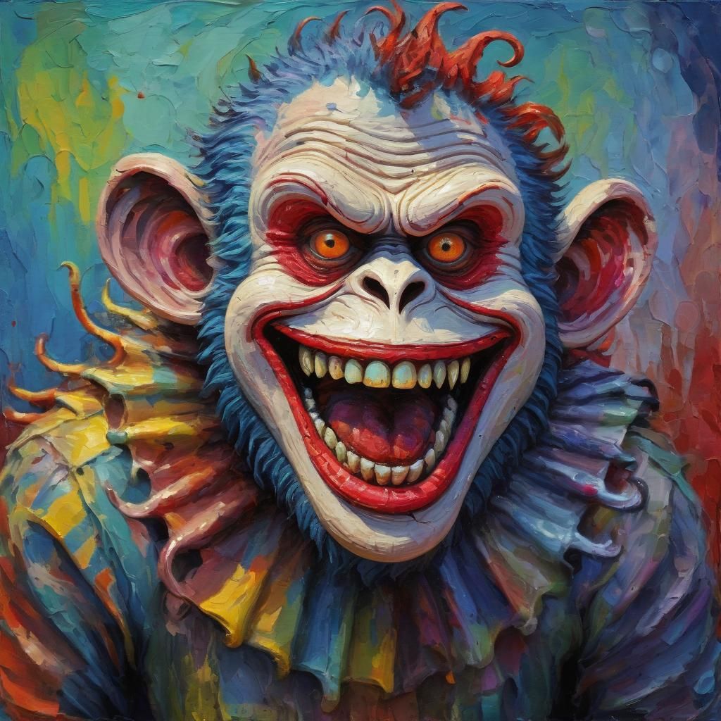 Zombie Monkey Clown Kraken in Expressionist Oil Painting
