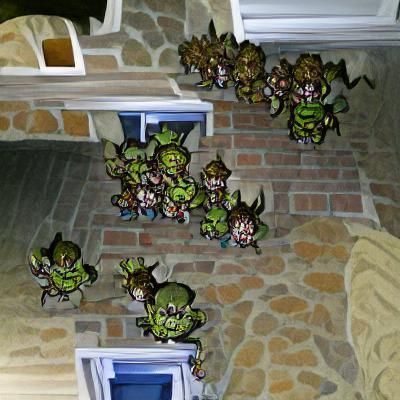 Goblins Hugging a House: Whimsical Fantasy Scene
