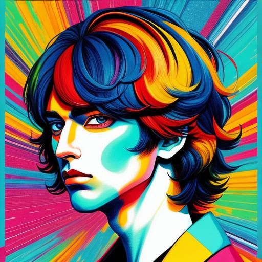 Man's Face in Disco Pop Manga Style