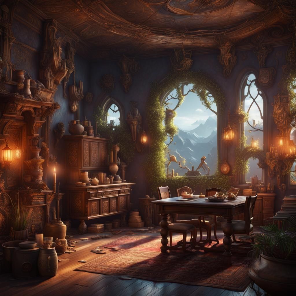 Detailed Matte Painting of a Cozy Interior