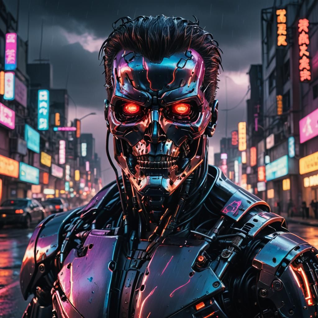 Cyberpunk Terminator Portrait in Anime Style