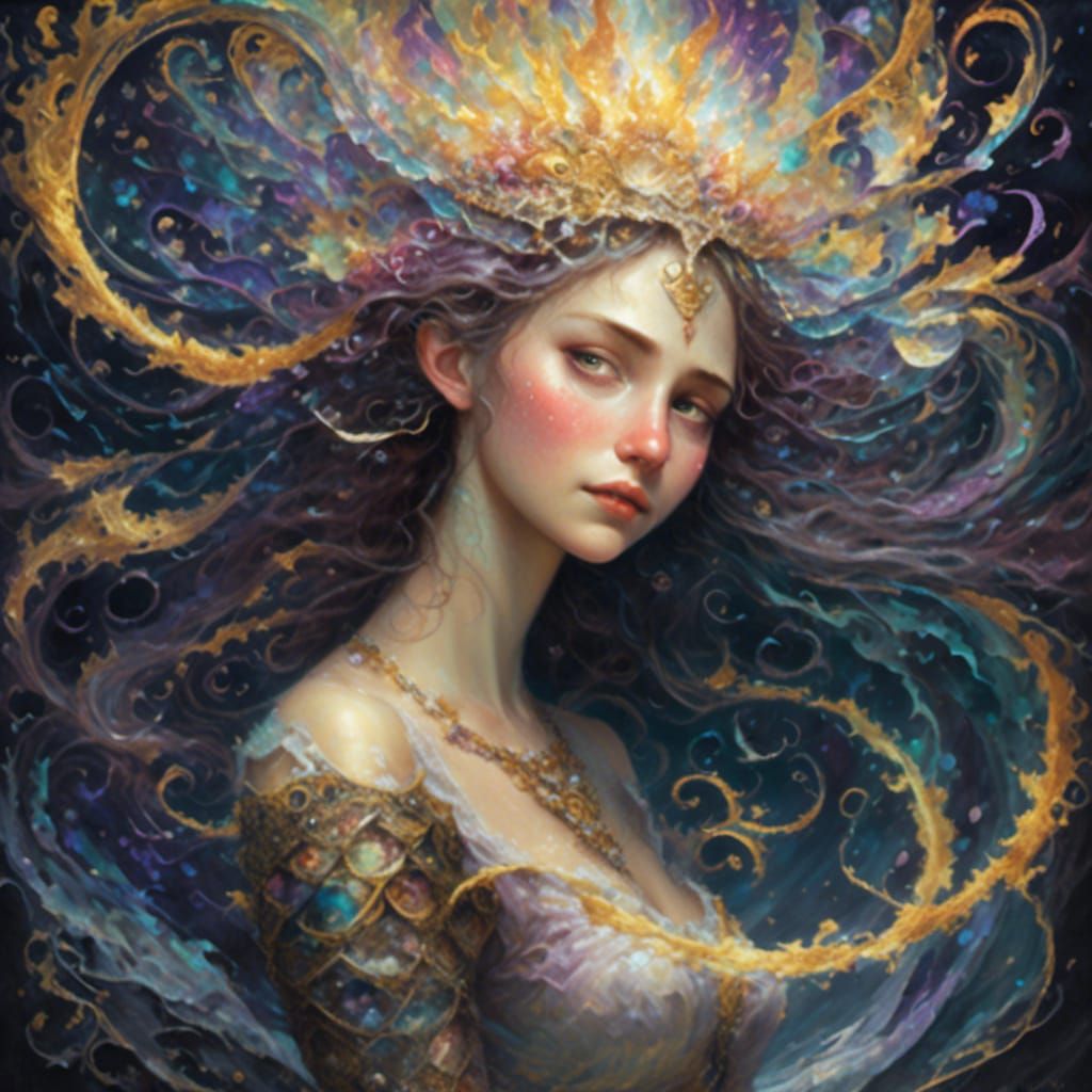 Expressive Woman with Pulsing Eyes and Flowing Emotions