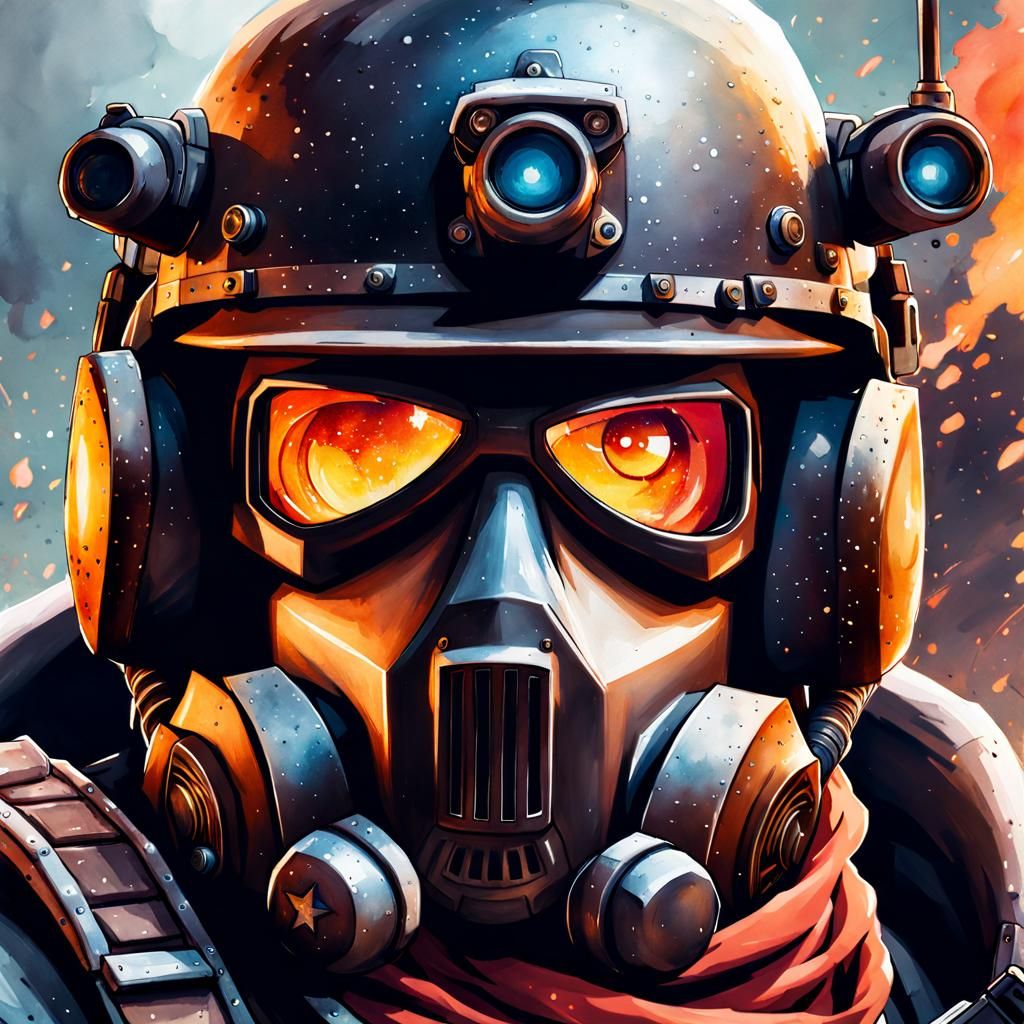 Team Fortress 2 Pyro Portrait in Watercolor Style