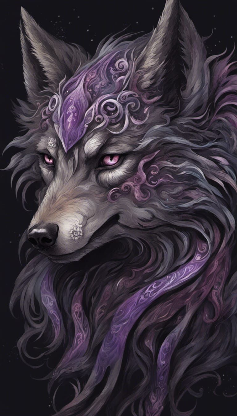 Dark Fantasy Fairy Wolf Portrait in Anime Style