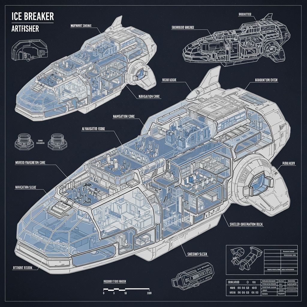 Futuristic Alien Icebreaker Vessel Blueprint Schematic