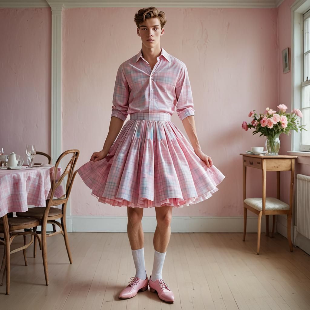 Pastel Portrait of Boy in Pink Dress