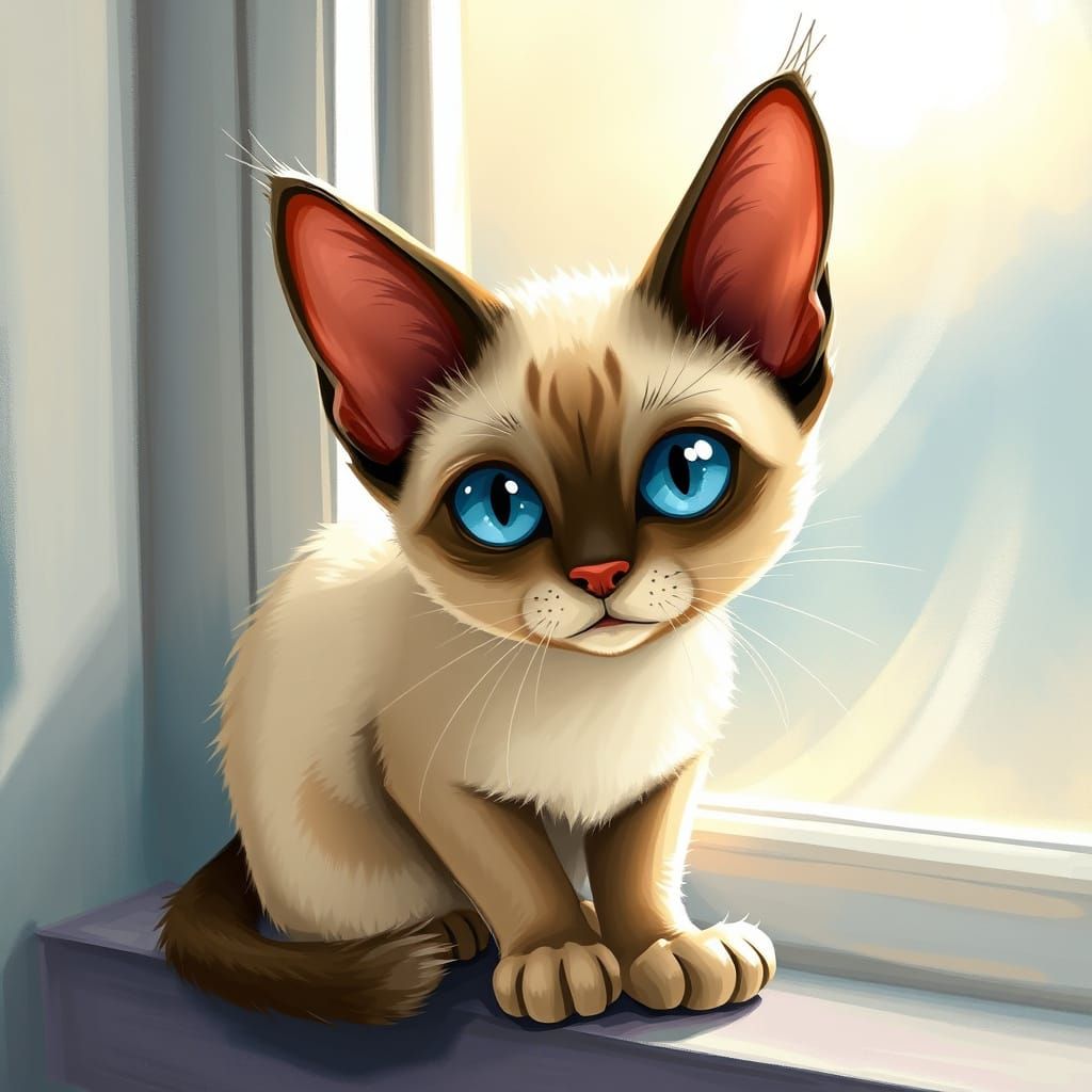 Whimsical Siamese Cat in Soft Light