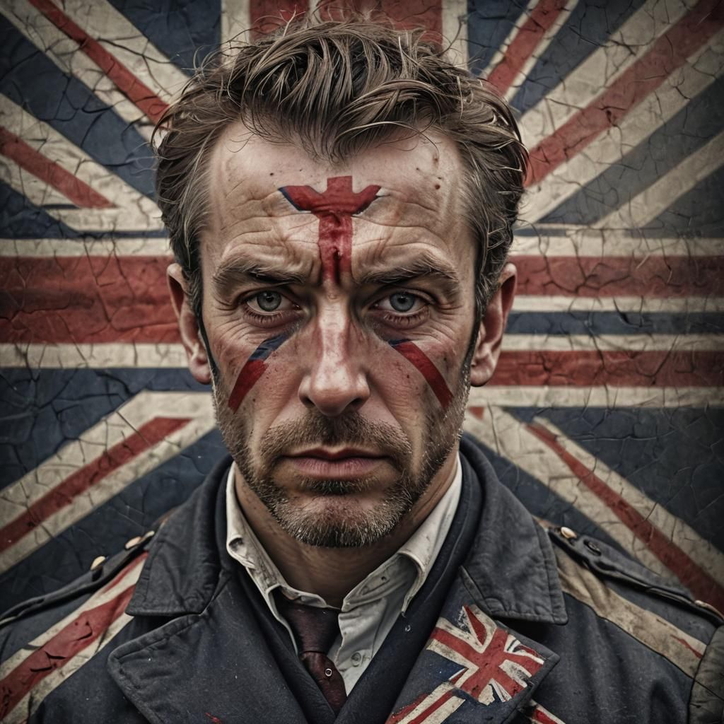 Hyperrealistic Portrait of British Man with Union Jack