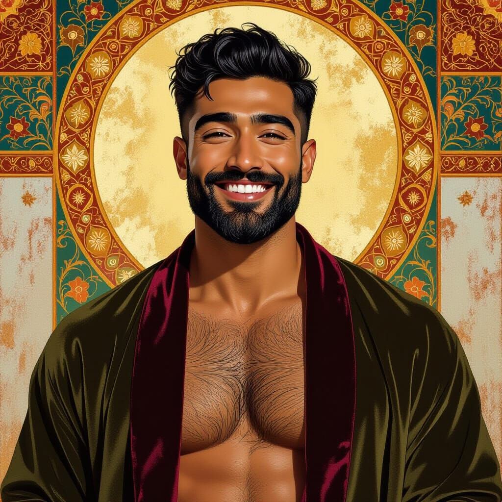 Handsome Bearded Man in Neo-Impressionist Portrait