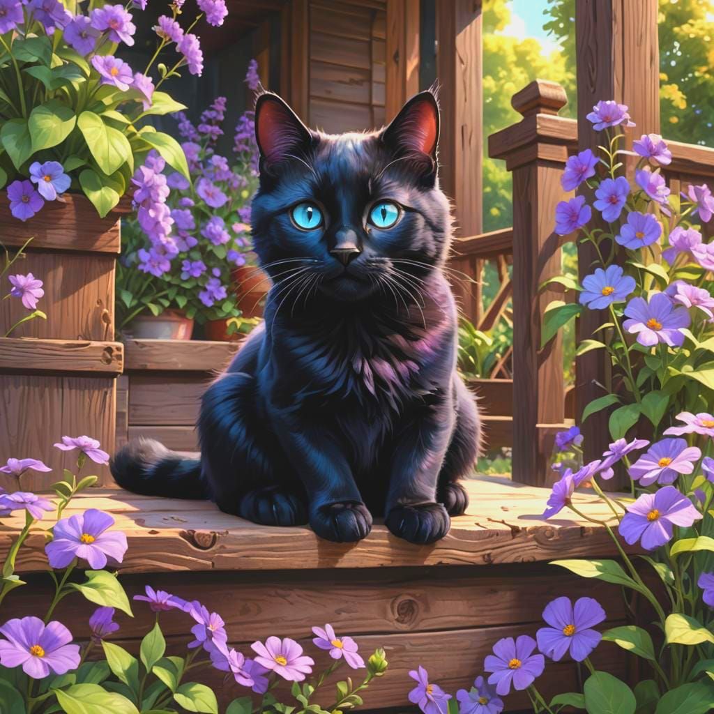 Black Kitten with Blue Eyes in Pixar Style