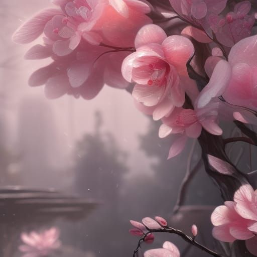 Spring Rain Pink Magnolia Tree in Morning Light