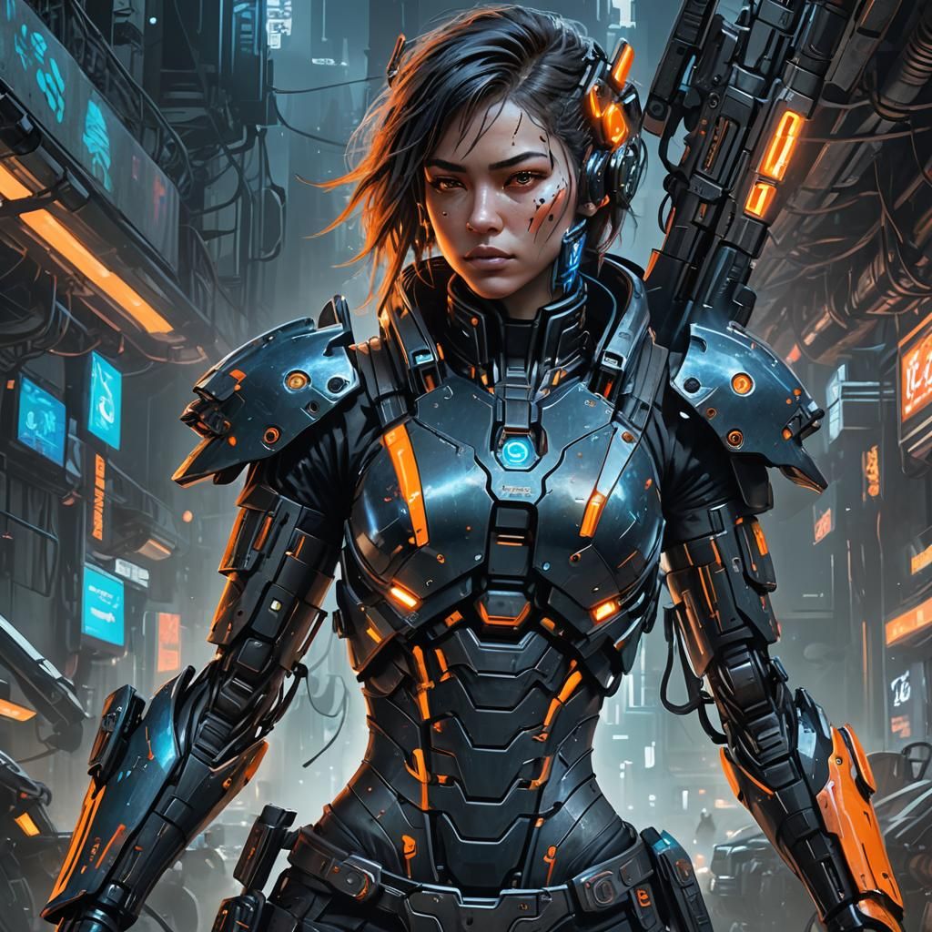 Cyberpunk Cyborg Concept Art in Black and Steel