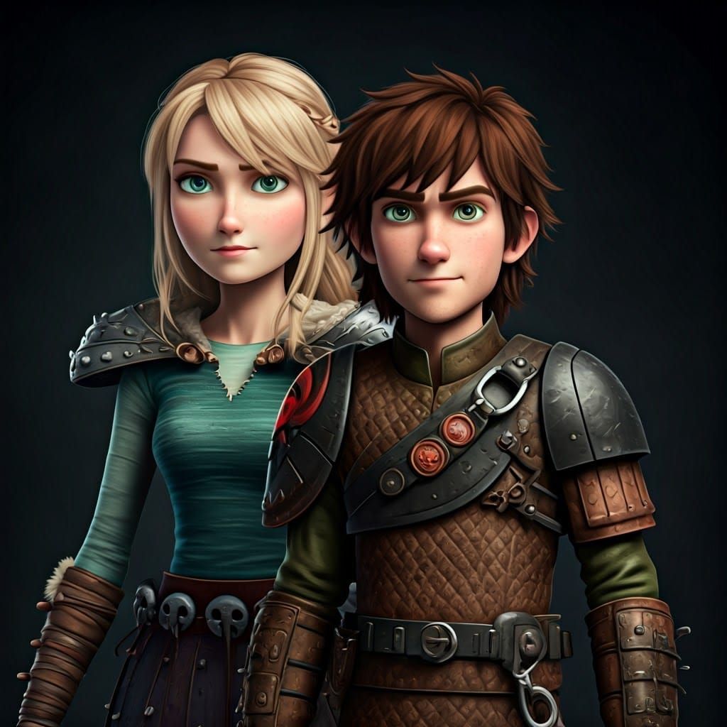Young Hiccup and Astrid in Vibrant 3D Anime Art
