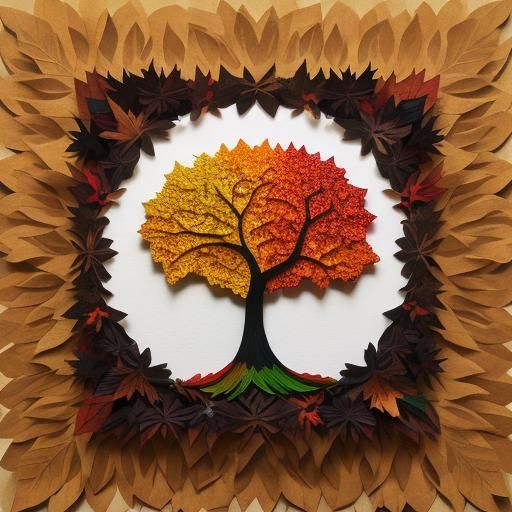 Colorful Paper Fall Tree Collage Art
