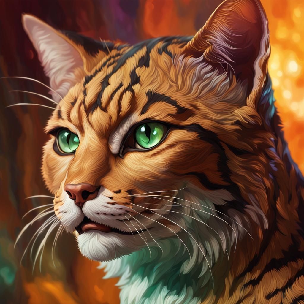 Hyperrealistic Jade Feline in Colorful Splash Art