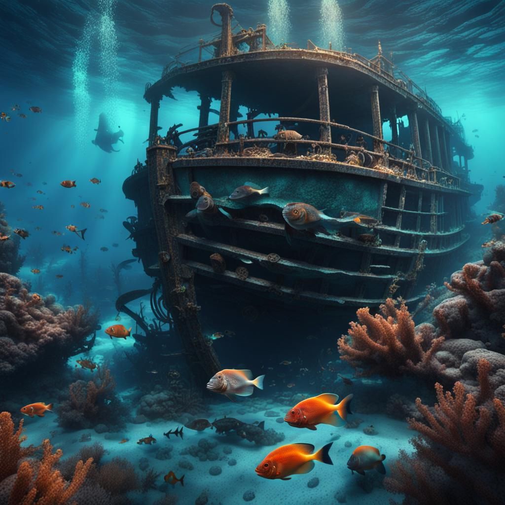Sunken Shipwreck with Marine Life: Photorealistic 8K